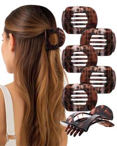 lot 2809 image: AWAYTR 6Pcs Flat Hair Clips for Women Strong Grip Curved Claw Clip for Thin Hair Non-slip Plastic Hair Barrettes (Light Brown) - Retail $10