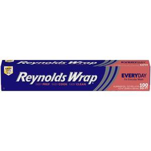 lot 2820 image: Reynolds Wrap Everyday Strength Aluminum Foil Roll, Freezer Safe and Grill Safe, Great for Foil Packets and Home Cooking, 12 Inches Wide, 100 Total Sq. Ft. - Retail $11