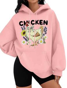 lot 2826 image: SFHFY Chicken Sweatshirt for Women Chicken Mom Shirt Lightweight Animal Lover Hoodie Drawstring Country Farm Tops Pink XL - Retail $20