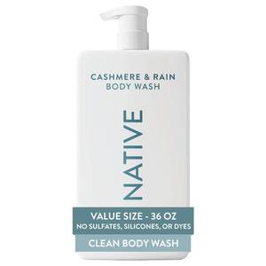 lot 2829 image: Native Body Wash for Women & Men, Cashmere & Rain, 36 oz Pump Bottle, Sulfate-Free & Gentle - Retail $16