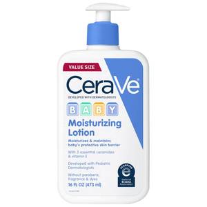 lot 2846 image: CeraVe Baby Lotion, Gentle Baby Skin Care with Ceramides, Niacinamide & Vitamin E, Fragrance, Paraben, Dye & Phthalates Free, Lightweight Moisturizer, 16 Ounce - Retail $14