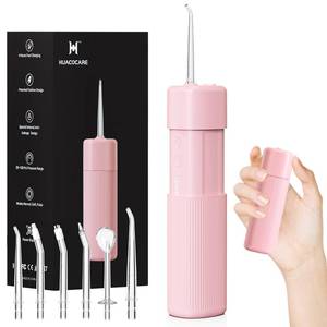 lot 2858 image: HUACO CARE Portable Mini Water Flosser, Oral Irrigator Water Teeth Cleaner Pick with Telescopic Water Tank,3 Modes & IPX7 Waterproof, Home & Travel (Pink) - Retail $30