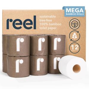 lot 2878 image: Reel Premium Bamboo Toilet Paper - 12 Rolls of Toilet Paper - 3-Ply Made From Tree-Free - Zero Plastic Packaging, Septic Safe - Retail $28
