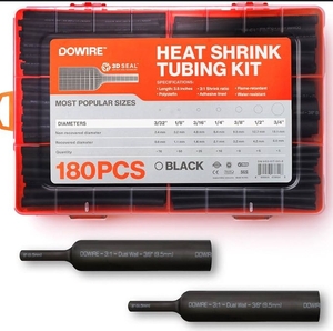 lot 2885 image: Dowire 180-Piece Heat Shrink Tubing Kit - Black - Retail $18