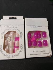 lot 2890 image: Press-On False Nail Sets - French & Purple DIY Manicure Kit (2 Boxes) - Retail $5