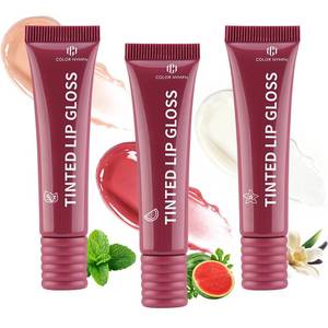 lot 2895 image: Color Nymph Lipgloss for Women & Girls, Tinted Lip Gloss Nourishing Lip Balm Set with Shea Butter & VE, Hydrating Lipgloss for Dry Lips  Vegan & Cruelty-free, #03 Watermelon, Vanilla & Mint - Retail $15
