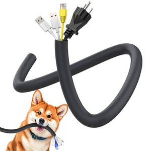 lot 2907 image: UOMTFAI Cord Protector From Pets No Chew, 12 10ft Upgrated Pet Cord Sleeve Cable Protector for Cords, Cat and Dog Cord Protector Cable Management Cable Sleeve Black - Retail $5