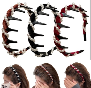 lot 2908 image: Pearl Embellished Toothed Hairband Set 3-Pack - Retail $8