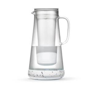lot 2919 image: LifeStraw Home Water Filter Pitcher, 7-Cup, White, Glass with Silicone Base, BPA Free Designed for Everyday Protection Against Bacteria, Parasites, Microplastics, Lead, Mercury - Retail $65