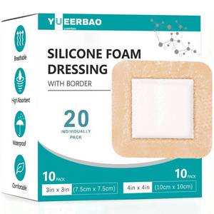 lot 2924 image: yueerbao 20 Pack Silicone Foam Dressing with Border - Super Absorbent Wound Dressing for Bed Sores, Pressure Ulcers & Diabetic Ulcers - Waterproof Bandages for Wounds (Mixed 3x3 & 4x4) - Retail $18