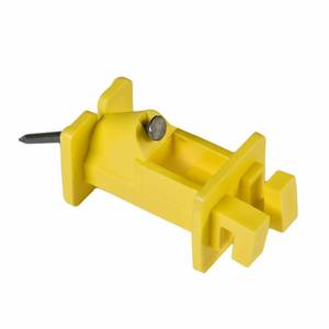 lot 2938 image: Zareba Slant Nail Insulator for Electric Fencing, 250 Pack - IWNY-Z, Yellow - Use with High-Tensile Steel and Aluminum Wire, Polywire, Polyrope Electric Fences - Nails Included - 25 Insulators - Retail $9