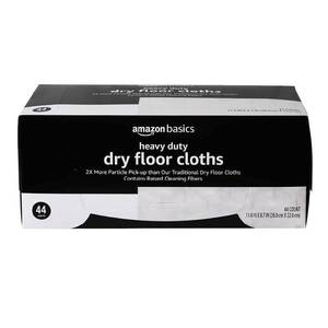 lot 2942 image: Amazon Basics Heavy Duty Dry Sweeping Cloths, Floor Cleaning, Multi-Surface, Disposable, Trap Dust, Dirt & Pet Hair, Fits Swiffer Sweeper Mop Heads, 44 Count - Retail $13