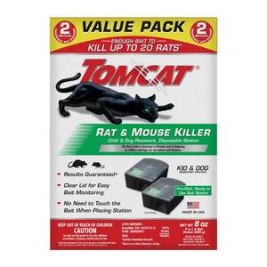 lot 2943 image: Tomcat Rat and Mouse Killer Disposable Stations for IndoorOutdoor Use Child and Dog Resistant, Pre-Filled, Easy Monitoring, 2-Pack - Retail $15