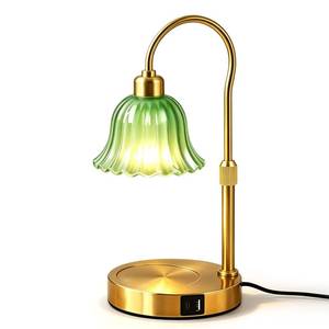 lot 2947 image: DomeStar Green Candle Warmer Lamp, Flower Wax Melt Lamp with Timer Cottage Core Decor Mother Day Gift for Woman - Retail $16
