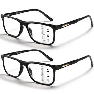 lot 2953 image: Missfive 2 Pack Unisex Progressive Multifocus Reading Glasses for Men Women, Anti BlueUV No-Line Multifocal Readers with Durable Metal Spring Hinge, Stylish Eyewear for Near Workspace Eyewear, 1.25 - Retail $22