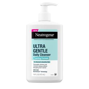 lot 2979 image: Neutrogena Ultra Gentle Foaming Facial Cleanser, Fragrance Free Hydrating Face Wash for Sensitive Skin, Daily Non Over Drying Makeup Remover, Hypoallergenic, Soap & Dye Free, Non-Comedogenic, 16 Fl Oz - Retail $11