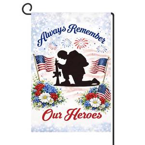 lot 2981 image: Memorial Day Garden Flag 12x18 Inch Double Sided Always Remember Our Heroes, US 250 Anniversary 1776-2026 Patriotic Soldier Silhouette Yard Flag for 4th of July Outdoor Decor - Retail $9