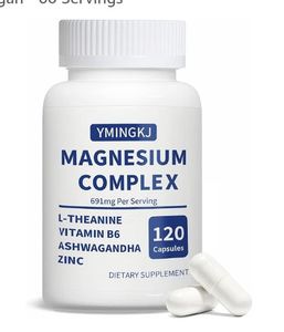 lot 3029 image: Magnesium Complex Supplement 350 mg - 120 Capsules - with Glycinate L-Theanine Ashwagandha & Zinc, Vegan - 60 Servings - Retail $25
