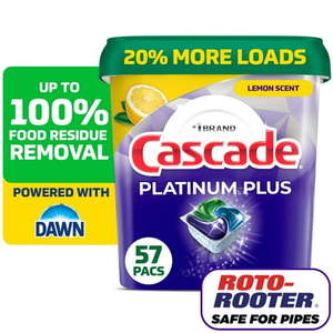 lot 3034 image: Cascade Platinum Plus Dishwasher Pods  Lemon  57 Count - Retail $23