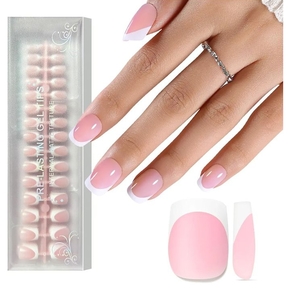 lot 3045 image: Jsiallye Brown Deep French Tip Press on Nails, 150 Pcs White French Press On Nail XS Short Square,Pre-Applied Primer &amp Top Coat,4 in 1 Gel Nail Tips,Soak off Acrylic Fake Nail Extensions 15 Sizes&nbsp