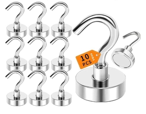 lot 3059 image: Magnetic Hooks D20 Heavy Duty Strong Magnets with Hooks 40lbs - Cruise Cabin Ship Essentials - 10 Packs Hanging Items on RefrigeratorOfficeKitchenGrillsHousehold Organization&nbsp
