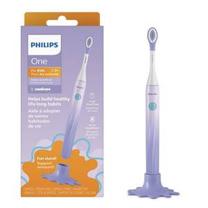 lot 3065 image: Philips Sonicare One for Kids Battery Handle Electric Toothbrush with Replaceable Brush Head - Purple - Retail $25