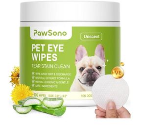 lot 3077 image: Eye Wipes for Dogs &amp Cats, Hypoallergenic Dog Eye Wipes Cleaner, Natural Cleaning Grooming Pet Wipes Gently Remove Tear Stain, Eye Debris, Discharge, Mucus, Non-Irritating, Unscent, 100 pcs&nbsp