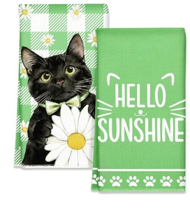 lot 3083 image: Miss Adola Spring Kitchen Towels - Spring Theme Microfiber 18x26 Inch 2pcs Dish Towels Decorative Absorbent Bright Green Hand Towel with Hanging Loop Design with Cat for Kitchen Housewarming Gift -&nbsp
