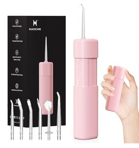 lot 3103 image: HUACO CARE Portable Mini Water Flosser, Oral Irrigator Water Teeth Cleaner Pick with Telescopic Water Tank,3 Modes & IPX7 Waterproof, Home & Travel (Pink) - Retail $30