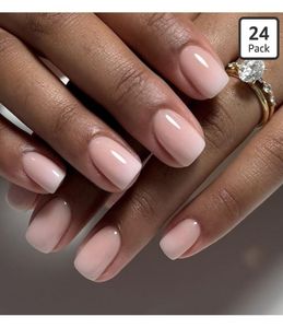 lot 3105 image: 2 pack Square Press on Nails Square Short Fake Nails Nude False Nails Cute Glossy Full Cover Acrylic Nails Summer Glue on Nail Artificial Stick on Nail for Women Manicure DIY -