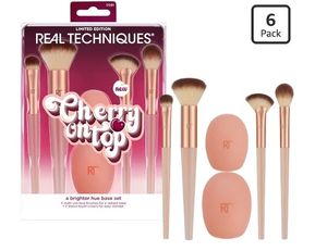 lot 3117 image: Real Techniques Cherry on Top a Brighter Hue Base Set, Face Makeup Brushes & Travel Covers, for Foundation, Concealer, Powder, & Blush, Synthetic Bristles, Vegan & Cruelty-Free, 6 Piece Set - Retail $17