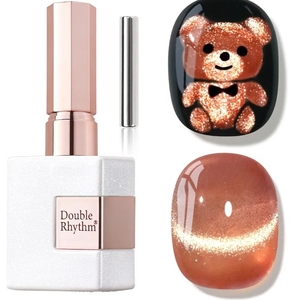 lot 3136 image: Double Rhythm 15ML Ice Glass Cat Eye Gel Polish with Magnet Holographic Glitter Shimmer Translucent Sheer Color Salon Soak Off Magnetic Nail at Home (Pink Gold-MC1122)&nbsp