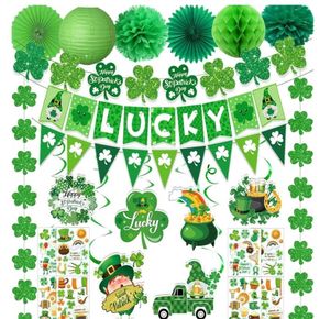 lot 3144 image: St Patricks Day Decorations Shamrocks Lucky Banner St Patricks Day Garlands Stickers Hanging Swirls Paper Fans Paper Lantern for St Patricks Day Decor Irish Lucky Day Party Decorations Supplies - Retail $14