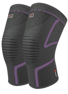 lot 3189 image: Plus Size Knee Compression Sleeve 2 Pack, Big Thigh Fit, Purple, Fuller-leg comfort, anti-slip fit, breathable 3D knit, 360° compression, moderate support without a rigid brace feel medium  -