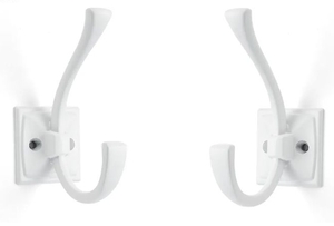 lot 3201 image: Large Wall Hooks 10 Pack White Coat Hooks Hardware Towel Hooks for Hanging Coats 4.35 Inch Double Robe Hooks Wall Mounted with Screws for Key, Towel, Bags, Cup, Hat