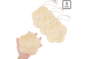lot 3223 image: Tyqour Natural Loofah Sponge 3 Pack, Face Loofah & Body Exfoliator Scrubber, Eco-Friendly Shower Sponge for Body, Exfoliating Loofah for Men, Women, Kids - Retail $5