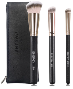 lot 3247 image: ENERGY Makeup Brushes Set Professional Kabuki Foundation Concealer Brush Under Eye Nose Contour Brush for Liquid Cream Powder Blending Buffing with Travel Bag 3PCS