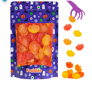 lot 3265 image: Fruidles Fall Mini Pumpkins Candy, Assorted Fruit Flavors Gummies, Allergy Friendly, Non-GMO, No Artificial Sweeteners (1 Pound) (EXP 11.02.2026) - Retail $15