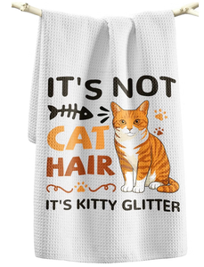 lot 3288 image: Cat Funny Kitchen Towels - 15x28 Inch Decorative Waffle Microfiber Dish Cloths Cute Absorbent Reusable Hand Tea Towels with Hanging Loop Orange Tabby Cats Gift for Cat Lovers - Retail $0