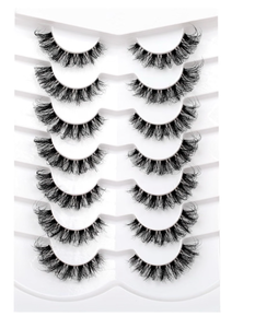 lot 3348 image: Fake Eyelashes Faux Mink Lashes Strips Cat Eye Wispy Volume Lashes D-Curly Clear-Band Natural 8D Extension Wispies 7 Pairs Pack - Retail $8