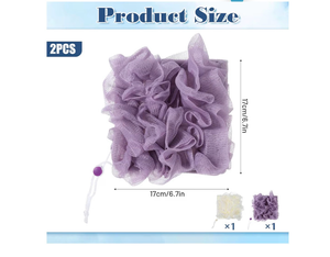 lot 3367 image: 2 Pcs 2 in 1 Loofah Washcloth Combo, Soap Bar Loofah, Exfoliating Shower Pouf with Bar Soap Pocket for Bathing, Cleansing and Smooth Skin (Beige, Purple)&nbsp