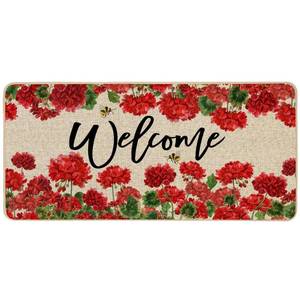 lot 3377 image: Baccessor Spring Summer Geranium Doormat Outdoor Red Flroal Flower Front Welcome Doormat Door Mat Non-Slip Rubber Backing Entrance Seasonal Outside Indoor Decoration Large 17x36 Inch - Retail $20