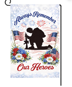 lot 3385 image: Memorial Day Garden Flag 12x18 Inch Double Sided Always Remember Our Heroes, US 250 Anniversary 1776-2026 Patriotic Soldier Silhouette Yard Flag for 4th of July Outdoor Decor - Retail $9