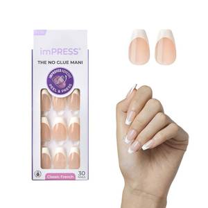 lot 3388 image: Kiss Impress No Glue Mani Press On Nails, Ideal, Classic French Manicure Kit, 30 Light Neutral  White Tip, Short, Coffin Shaped, With IMPROVED Adhesive, Includes Prep Pad, Manicure Stick & Mini File - Retail $9