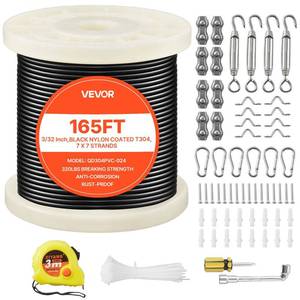 lot 3399 image: VEVOR String Light Hanging Kit, 165 ft 304 7 x 7 332 Inch Stainless Steel Wire Cable, 450 lbs Breaking Strength, Steel Cable for Deck Railing System, Garden Trellis, String Lights - Retail $31