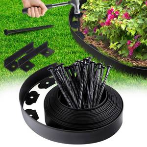 lot 3400 image: Landscape Edging Border No Dig - 20FT 2IN Tall Garden Edging Border with 20 Stakes, Plastic Garden Fence Lawn Edging Flexible for Landscaping, Flower Beds, Yard, Pathway with Connectors - Retail $19