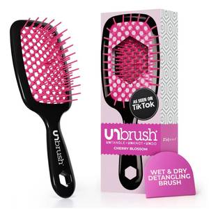 lot 3418 image: FHI Heat UNbrush Detangling Brush for Pain-Free Brushing on All Wet or Dry Hair Types&nbsp Durable DuoFlex Anti-Static Bristles, Lightweight Handle, Vented Hair Brush, Cherry Blossom - Retail $18