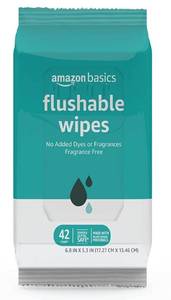 lot 3446 image: 2 Pack Amazon Basics Flushable Adult Toilet Wipes 42 Count Fragrance Free&nbsp