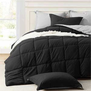 lot 3471 image: Homelike Moment Oversized Queen Comforter Set Black, Lightweight Reversible Down Alternative Bed Comforter Set Oversize Queen, Soft All Season Comforters 3 Piece Sets BlackLight Grey - Retail $53