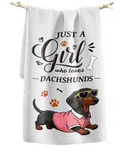 lot 3485 image: Miss Adola Dog Funny Kitchen Towels - 15x28 Inch Decorative Waffle Microfiber Dish Cloths Cute Absorbent Reusable Hand Tea Towels with Hanging Loop Dachshund Gift for Dog Lovers